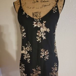 Living Doll , Sheer black and gold sequin camisole.  XL Good from day to night!
